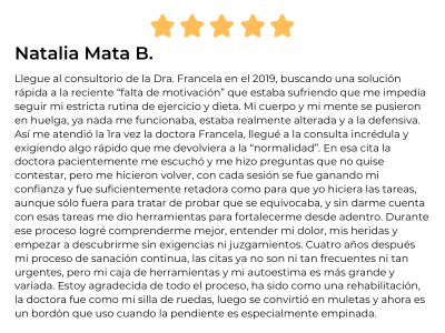 Testimonio 5 Reto Adiós a los Atracones - Francela Jaikel Psicóloga Especialista en Trastornos Alimentarios